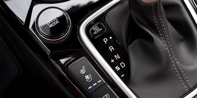 The drive mode selector and gear shifter in a Kia Seltos