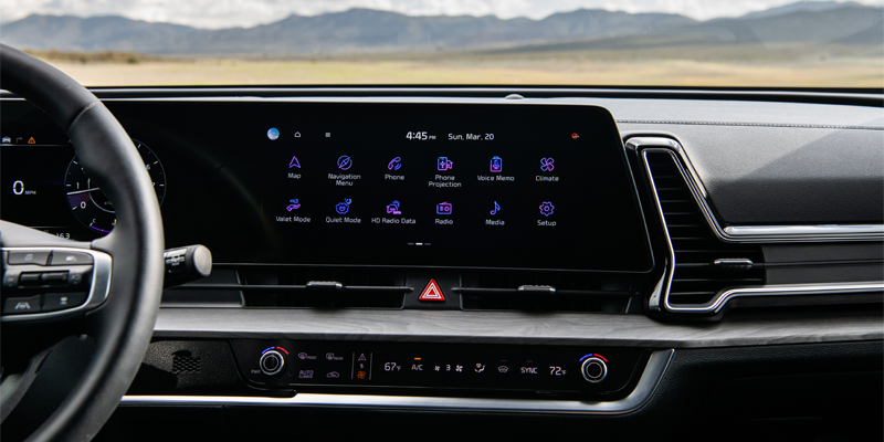 The dashboard and infotainment screen of a Kia Sportage